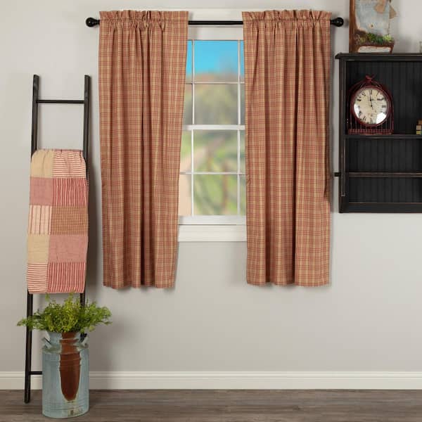 Sawyer Mill Red 40 in W x 84 in L Plaid Light Filtering Rod Pocket Window Panel Red Tan Pair