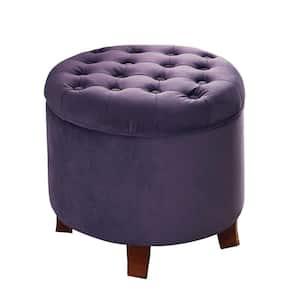 Purple Velvet with Storage Tufted Round Ottoman 18 in. H x 19 in. W