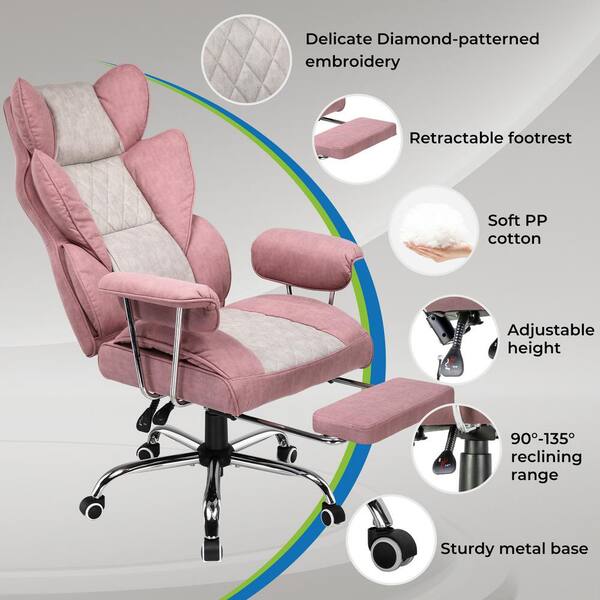 Fabric Gaming Chair w Pocket Spring Lumbar Support Height Adjustable Ergonomic Comfortable Wide Computer Chair PinkGray