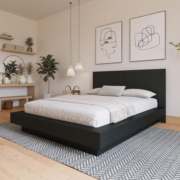 Napa Black Frame King Size Platform Bed with Headboard