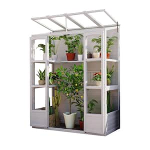 57.9 in. W x 29.1 in. D x 78.1 in. H White Wood Greenhouse with 4 Independent Skylights and 2 Folding Middle Shelves