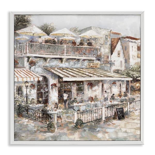 Stupell Industries Town Cafe Patio by Ruane Manning White Framed Architecture Giclee Art Print 12 in. x 12 in.