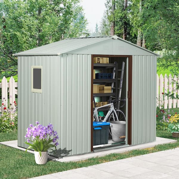 Outdoor Storage Shed 8 ft. W x 4 ft. D Metal Shed with Window and Foundation White (32 sq. ft. )