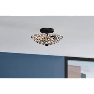 Barclay 11 in. 2-Light Matte Black and Crystal Semi Flush Mount Ceiling Light