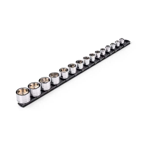 3/8 in. Drive Extra-Shallow 6-Point Socket Set with Rail, 15-Piece (1/4 - 1 in.)