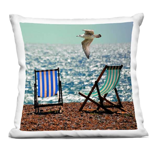 Glorious Flight Beach Chairs Blue Print Zipper Polyester 18 in. x 18 in. Throw Pillow