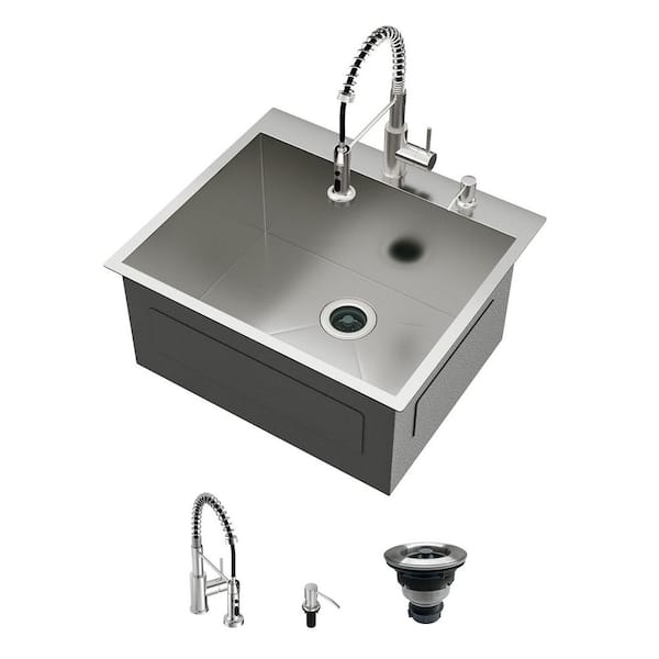 25 in. Drop-In Laundry/Utility Sink single Bowl 16-Gauge Stainless Steel with Faucet and Accessories