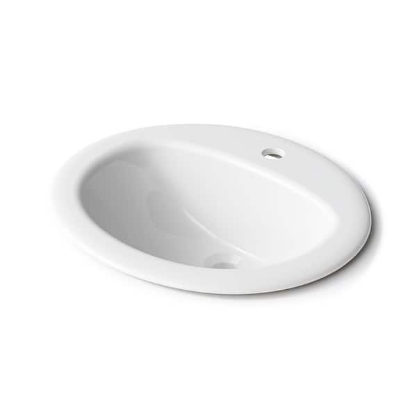 Round 20.4 in. Drop-In Vitreous China Bathroom Sink in White with Overflow