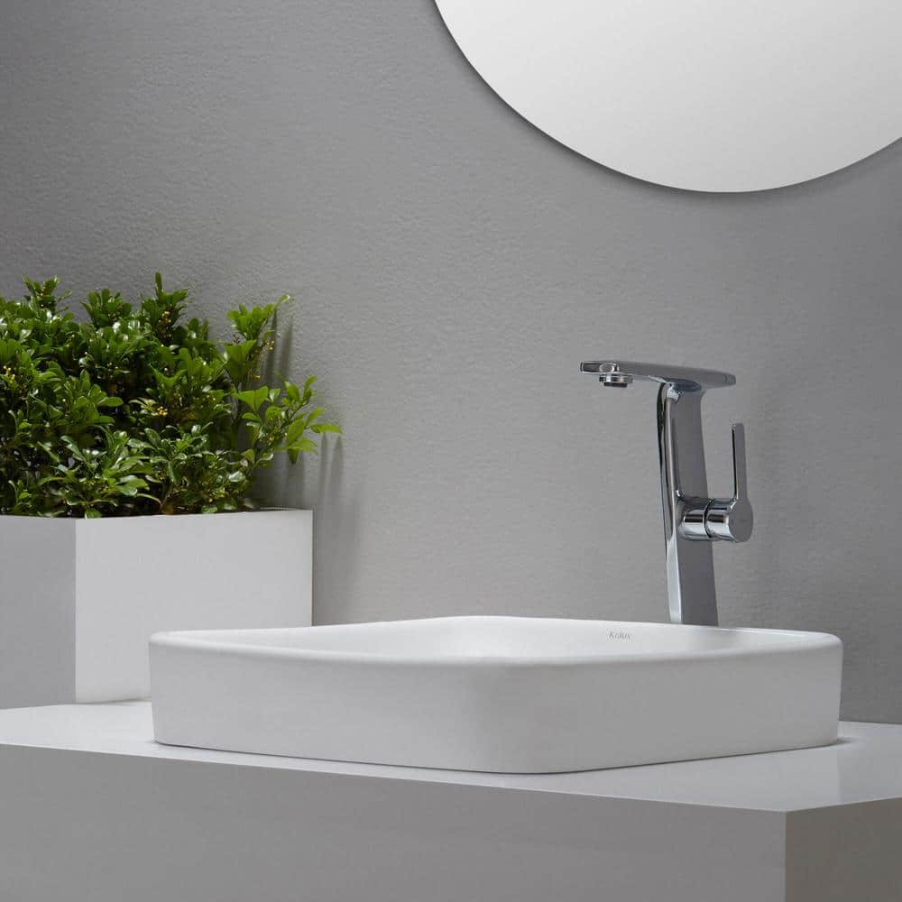 Elavo White Ceramic Square Semi-Recessed Bathroom Sink with Overflow