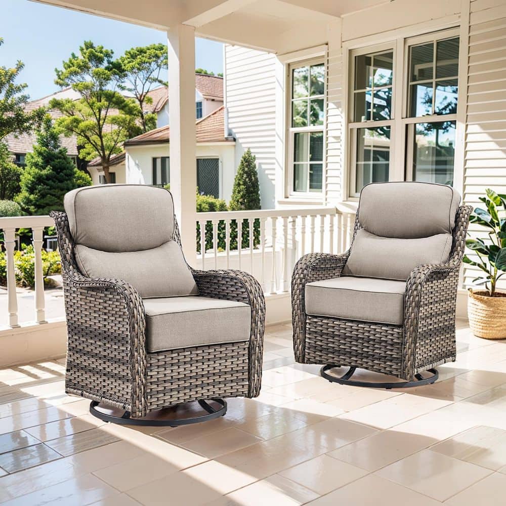 MoonLuxe Gray Swivel Glider Wicker Outdoor Gliders with Beige Olefin 6 In. Thick Cushions (2-Pack) price history on PriceWatchPro