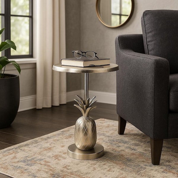 Liv & Skye 15 in. Silver Round Metal Accent Table