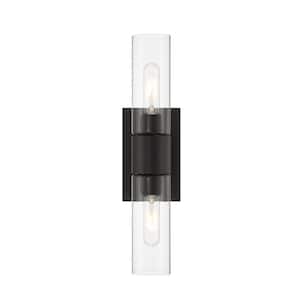Anton 4.5 in. 2-Light Matte Black Transitional Wall Sconce with Clear Glass Shades