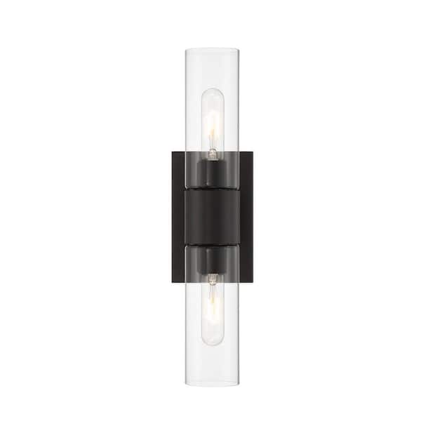 Designers Fountain Anton 4.5 in. 2-Light Matte Black Transitional Wall Sconce with Clear Glass Shades