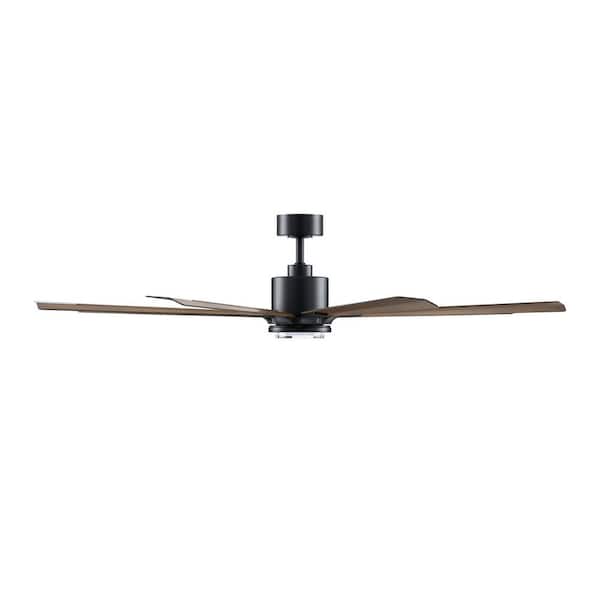 Size Matters 65 in. Smart Indoor/Outdoor Matte Black/Distressed Koa Ceiling Fan Selectable CCT Integrated LED w/ Remote