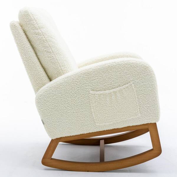 April Ivory Velvet Fabric Upholstered Glider Rocker,nursery Rocking Chair,with  High Backrest Mid Century Rocking Chair-maison Boucle‎ : Target