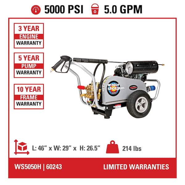5000 PSI 5.0 GPM Belt Drive Gas Pressure Washer, Honda GX690 Engine, Commercial Cold Water Power Washer