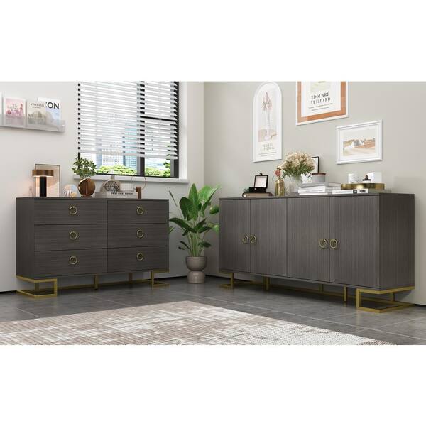 Oukaning 6 Drawer Dresser Furniture Bedroom Organizer Chest of Drawers