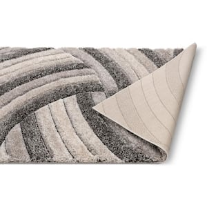 San Francisco Ucci Grey Modern Geometric Stripes 9 ft. 3 in. x 12 ft. 6 in. 3D Carved Shag Oversized Area Rug