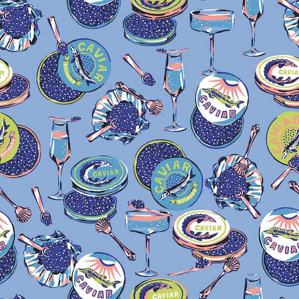 Champagne and Caviar Blue Peel and Stick Wallpaper Sample