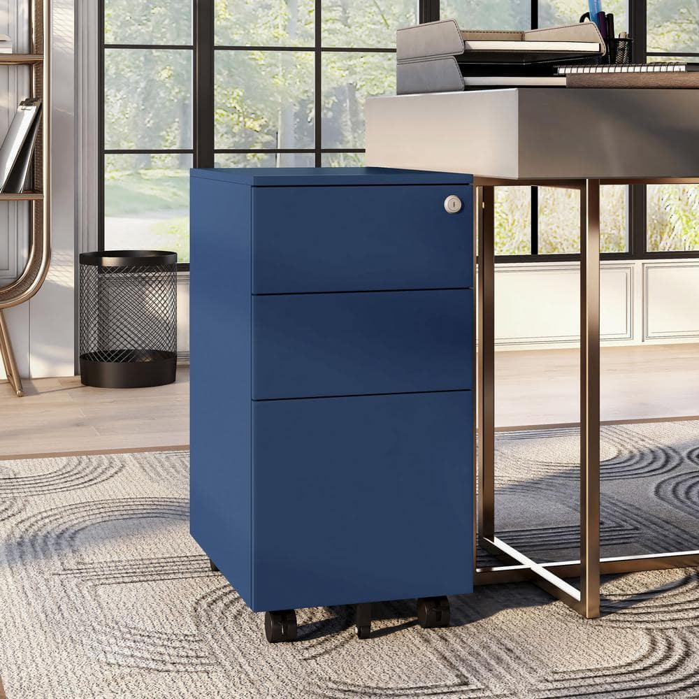 Furniture of America Loreto Navy Blue Mobile File with Locking