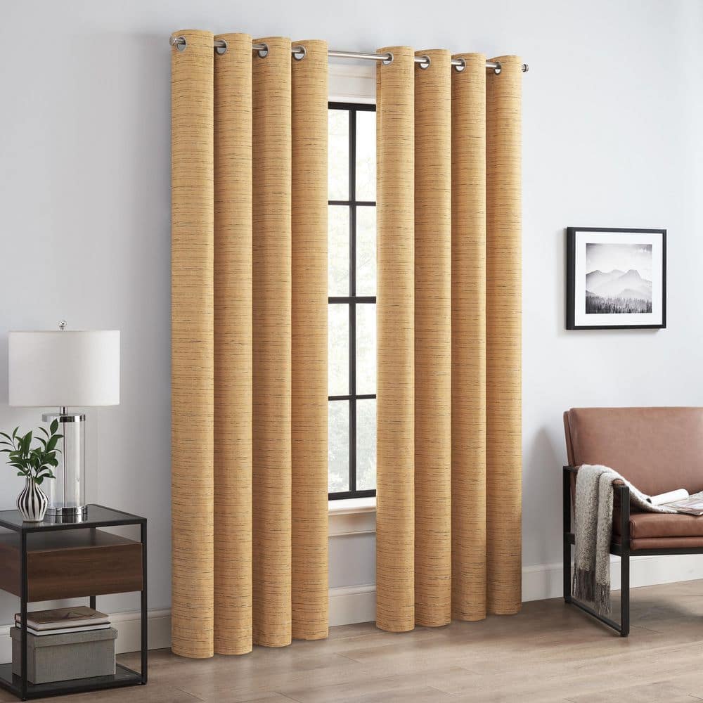 Gold Blackout Polyester Linen Grommet Window Panel