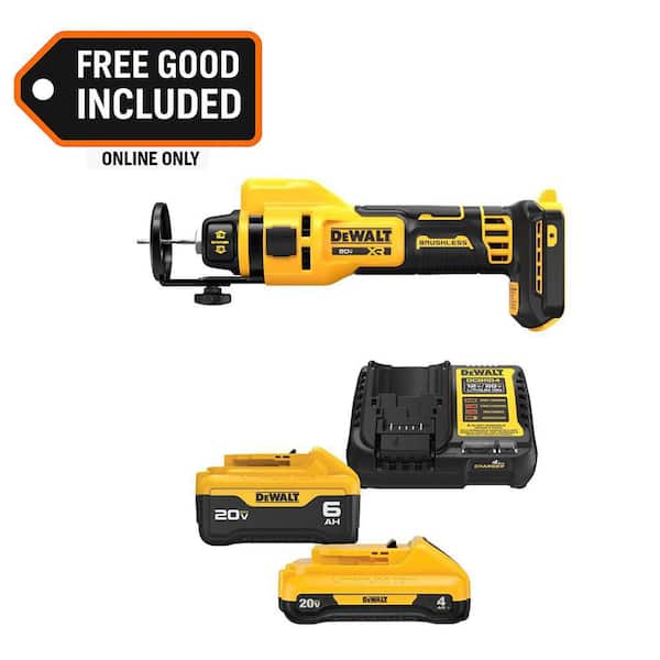 XR 20-Volt Lithium-Ion Cordless Rotary Drywall Cut-Out Tool with 20-Volt MAX 5.0 Ah and 2.0 Ah Battery Packs and Charger