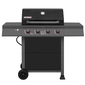 4-Burner BBQ Liquid Propane Gas Grill with Side Shelves in Gray Perfect Patio Garden Picnic Backyard Barbecue Grill