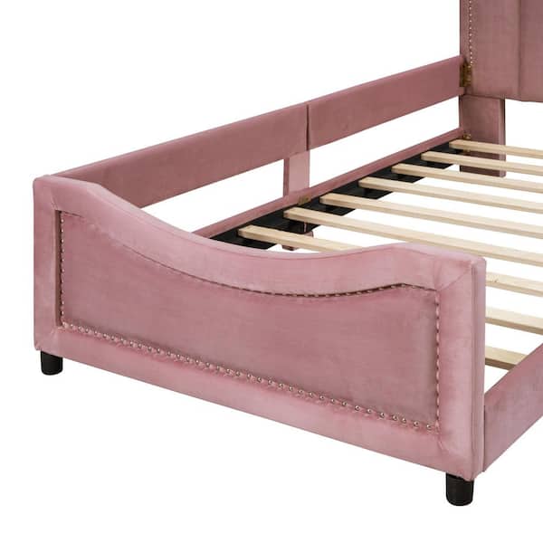 Nestfair Pink Wood Frame Twin Size Upholstered Platform Bed with