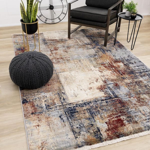 Solvyn Collections 8 ft. x 10 ft. Beige Distressed Indoor Area Rug
