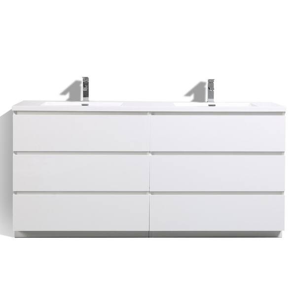 JimsMaison 72 in. W x 19.5 in. D x 34 in. H Freestanding Bath Vanity in HG White with White Cultured Marble Top and Double Basin