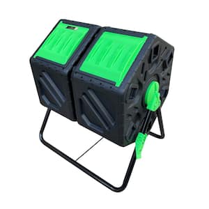 34 Gal. Dual Chamber Compost Tumbler with Gardening Gloves Capacity - Black and Green