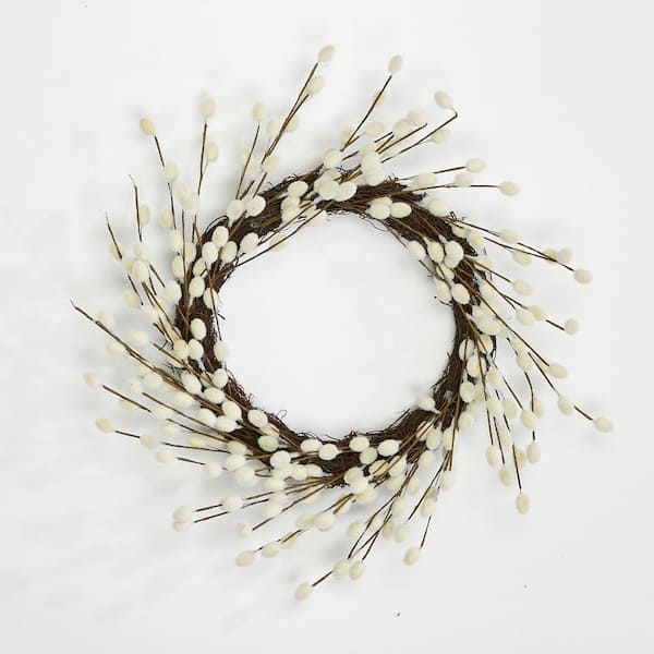 Worth Imports 26 in. Artificial Pussywillow Wreath on Natural Twig Base