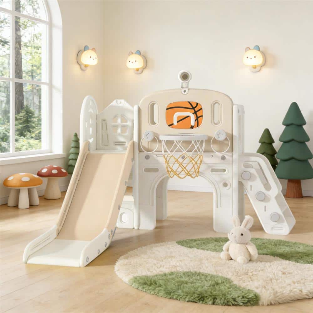 SEEUTEK 9-in-1 Toddler Slide Playset-Ring Toss, Basketball Hoop