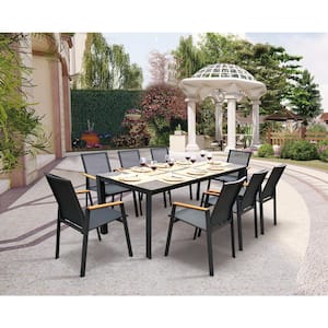 Laco Dark Gray 9-Piece Aluminum Outdoor Dining Set with Sling Set in Smoke Grey