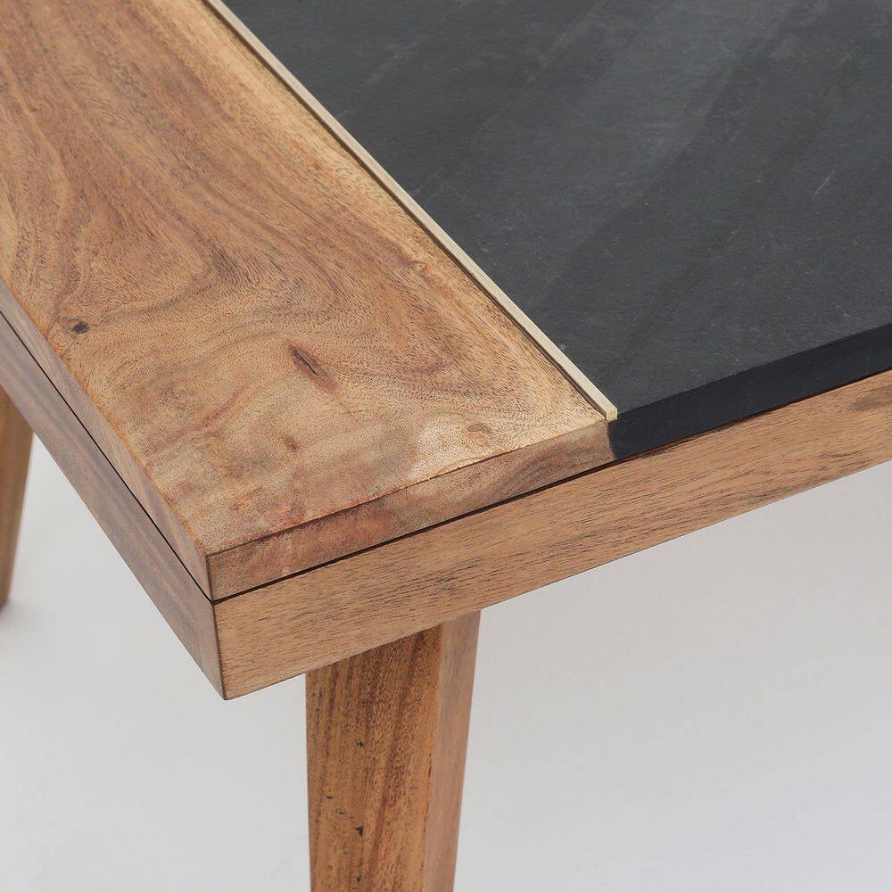 Caspian Slate and Natural Acacia Wood Square End Table