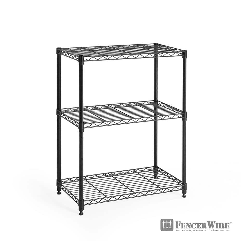 Black 3-Tier Adjustable Height Steel Wire Shelving Unit