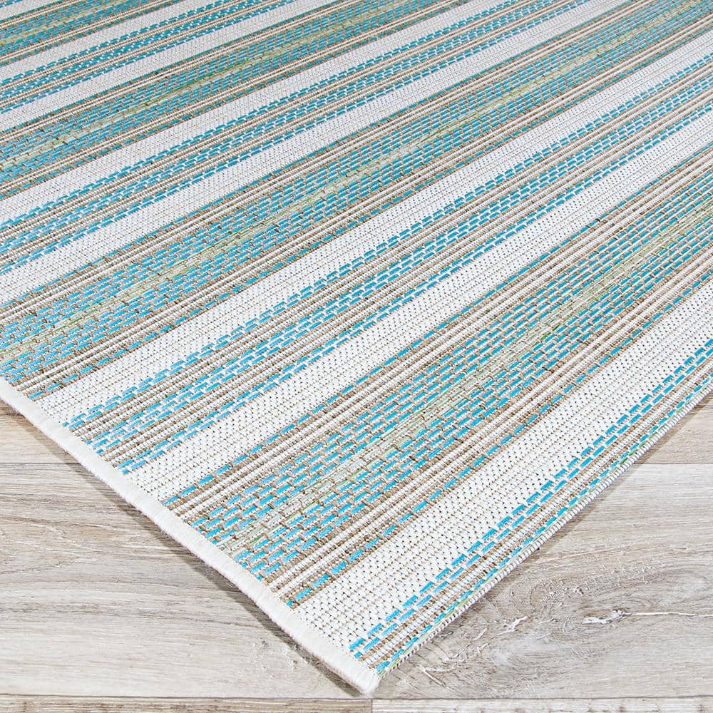Monaco Blue Mist/Ivory Flat Woven Synthetic 4' x 5' Area Rug
