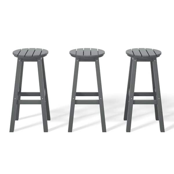 WESTIN OUTDOOR Laguna 29 in. HDPE Plastic All Weather Backless Round Seat Bar Height Outdoor Bar Stool in Gray (Set of 3)