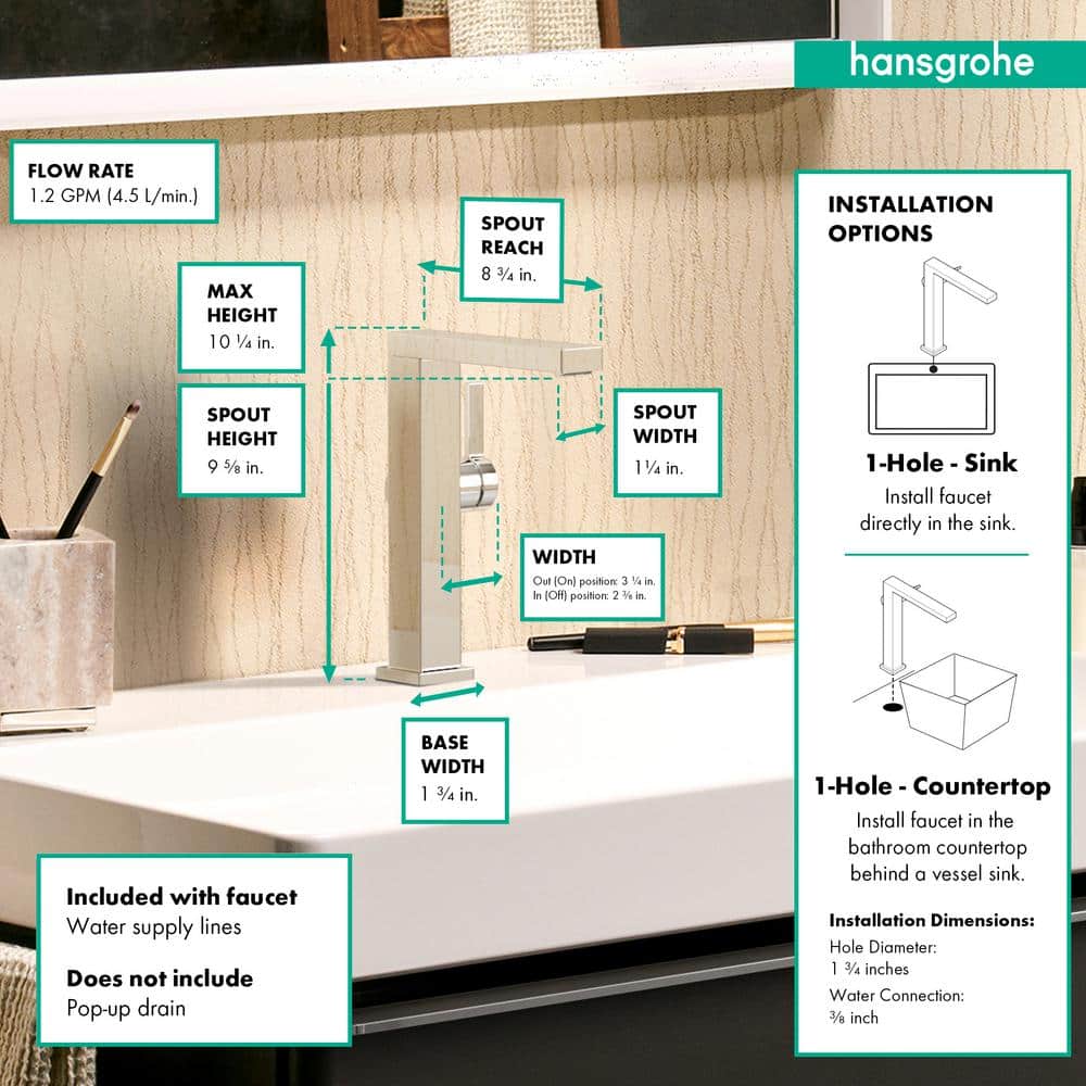Tecturis E Chrome Single-Hole 10-Inch Tall Bathroom Faucet
