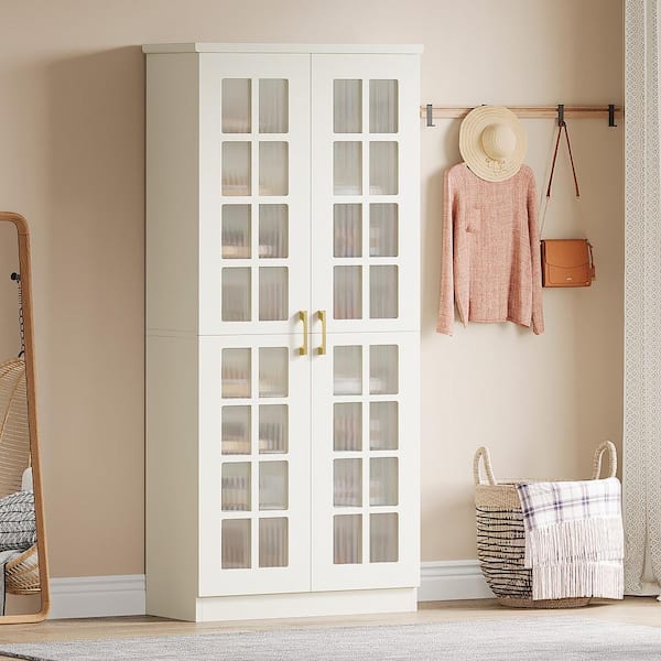 71 in. H x 31.5 in. W White Engineered Wood Shoe Storage Cabinet, 8-Tier Shoe Organizer Entryway Shoe Rack with Doors