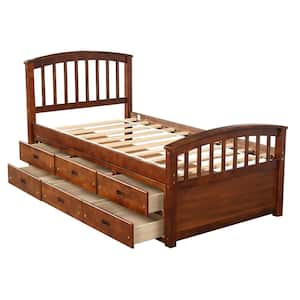 Walnut Solid Wood Twin Size Platform Storage Bed with 6 Drawers