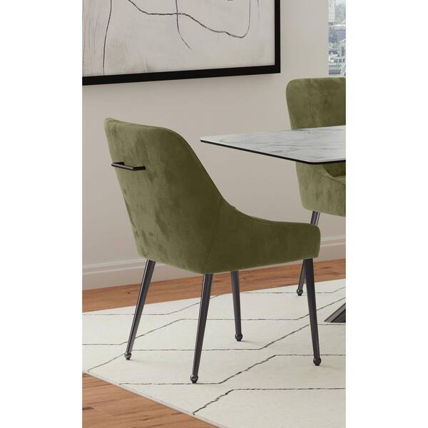 Coaster Mayette Olive Foam Padded Upholstered Solid Back Side Chair Set of 2 with Sloped Arms