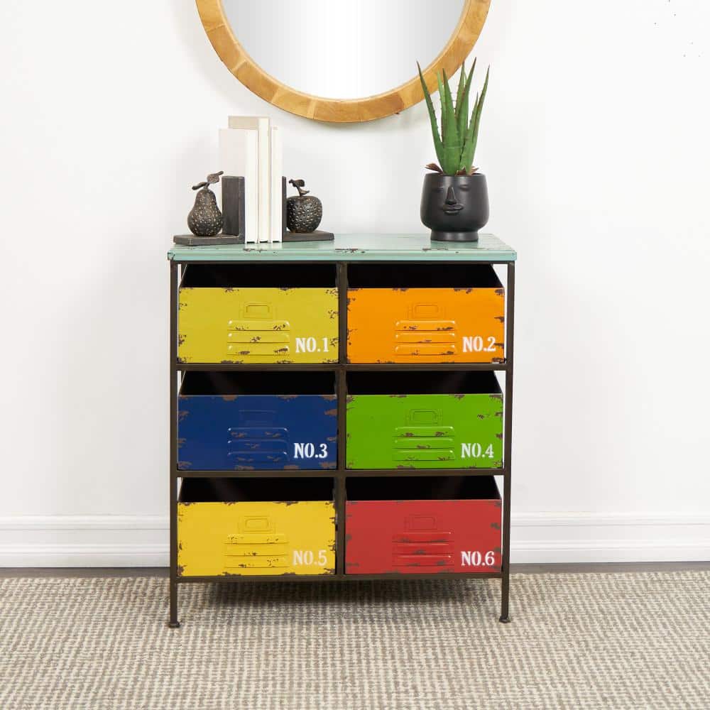 Multi-Colored Industrial Metal Drawer Insert with Weathered Finish