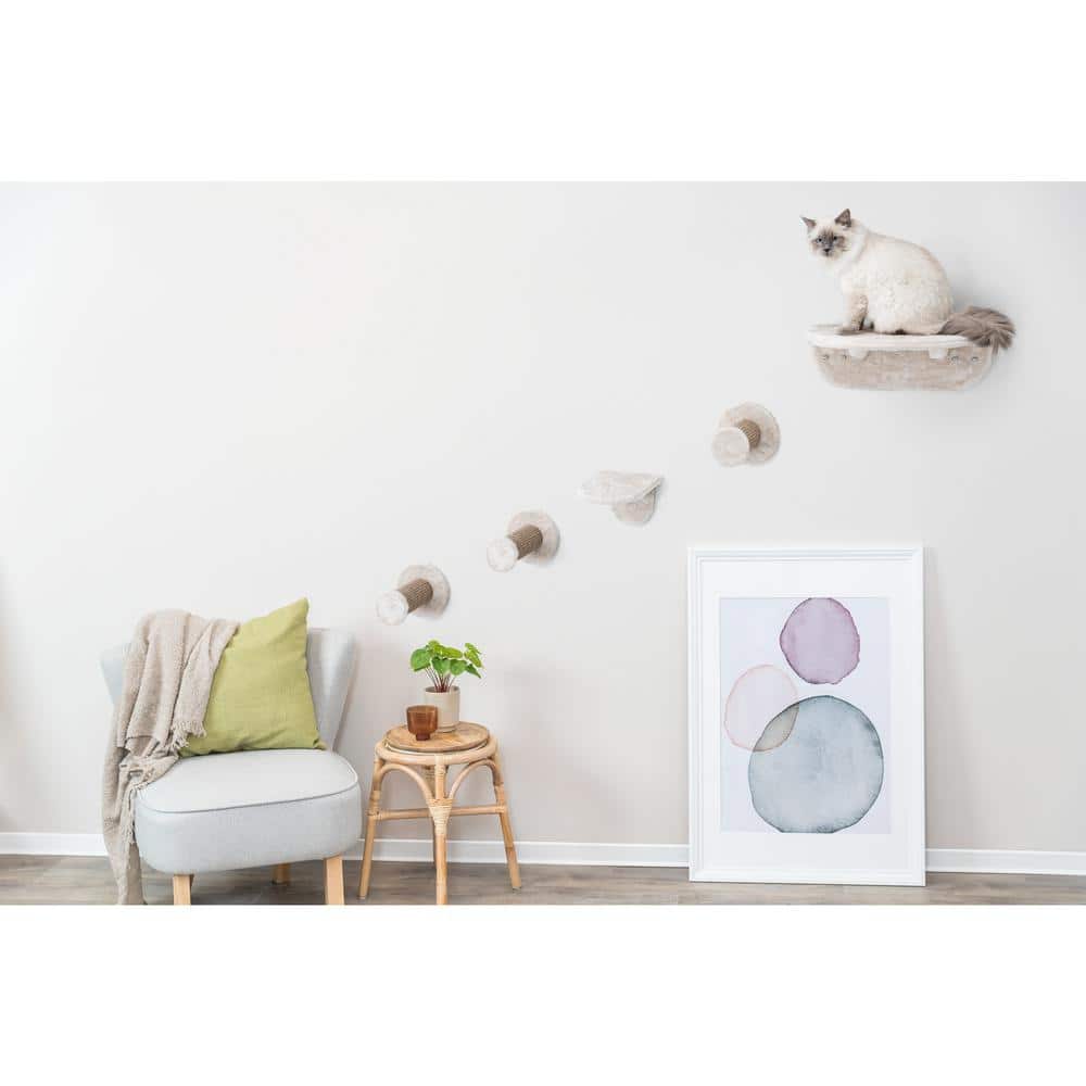 Beige Sisal Wall Mount Cat Lounge Set with Steps
