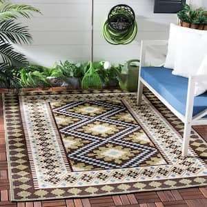 Veranda Chocolate/Green 9 ft. x 12 ft. Aztec Geometric Indoor/Outdoor Patio  Area Rug