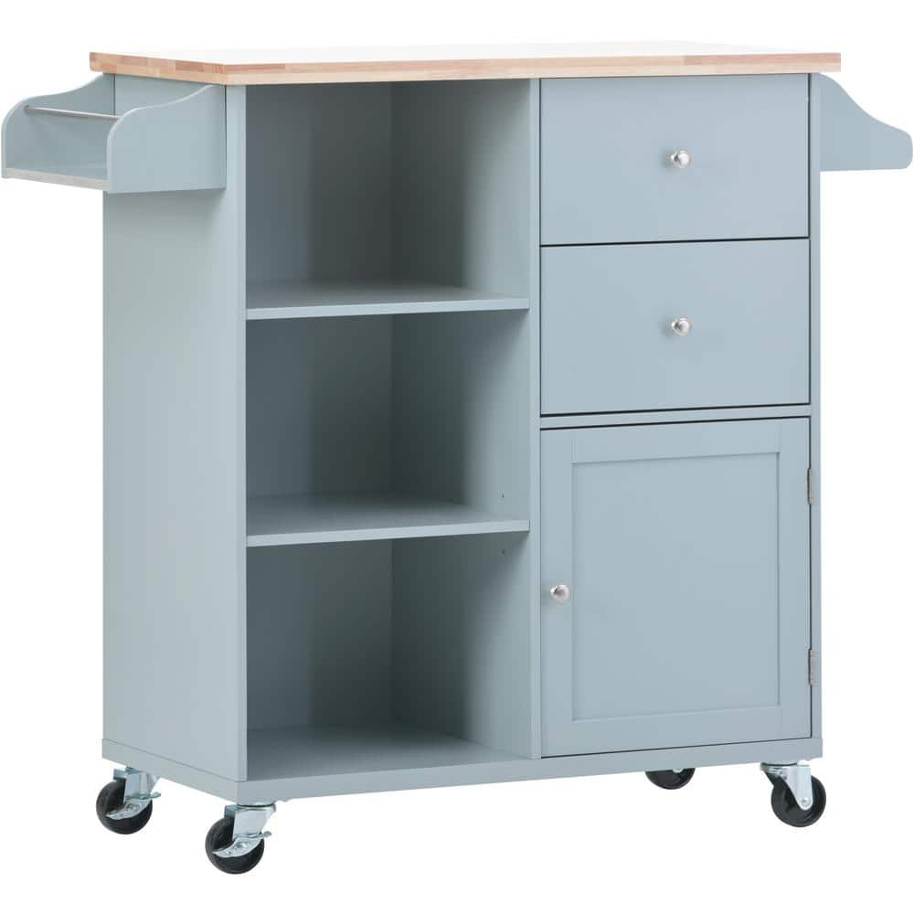 Zeus & Ruta Rolling Pantry Dusty Blue Wood Kitchen Cart with 2-Drawers ...