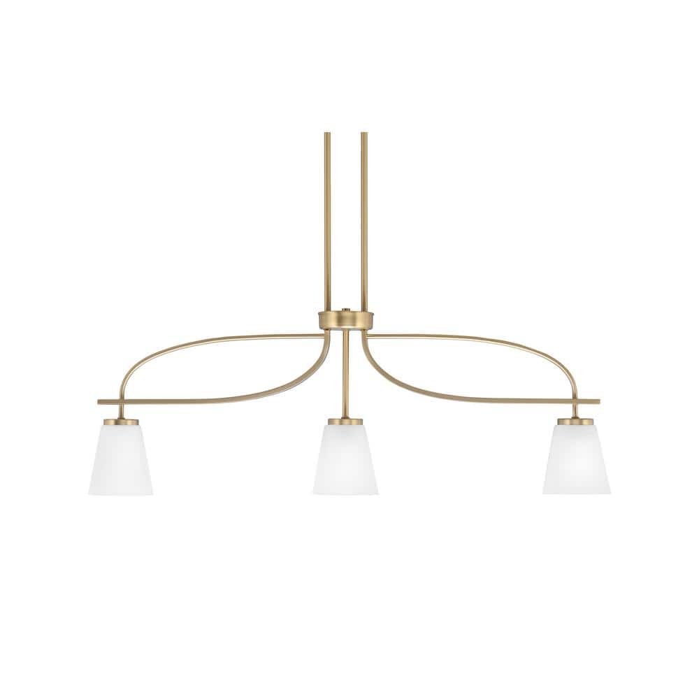 Olympia 13 in. 3-Light Chandelier New Age Brass Square White Muslin Glass S