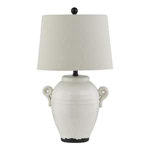 Cleveland 24.5 in. White Ceramic Traditional Bedside Table Lamp with Oatmeal Linen Drum Shade