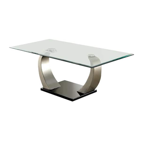 Furniture of America Zavid 50 in. Satin and Black Rectangle Glass Coffee Table