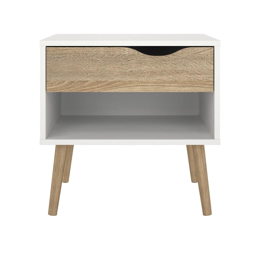 Diana Scandinavian White & Oak Nightstand with Open Shelf